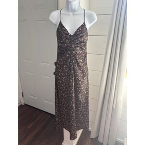 Sandro Dress Womens‎ 34 Black Red Floral Midi Strappy Open Back Ruched Slip